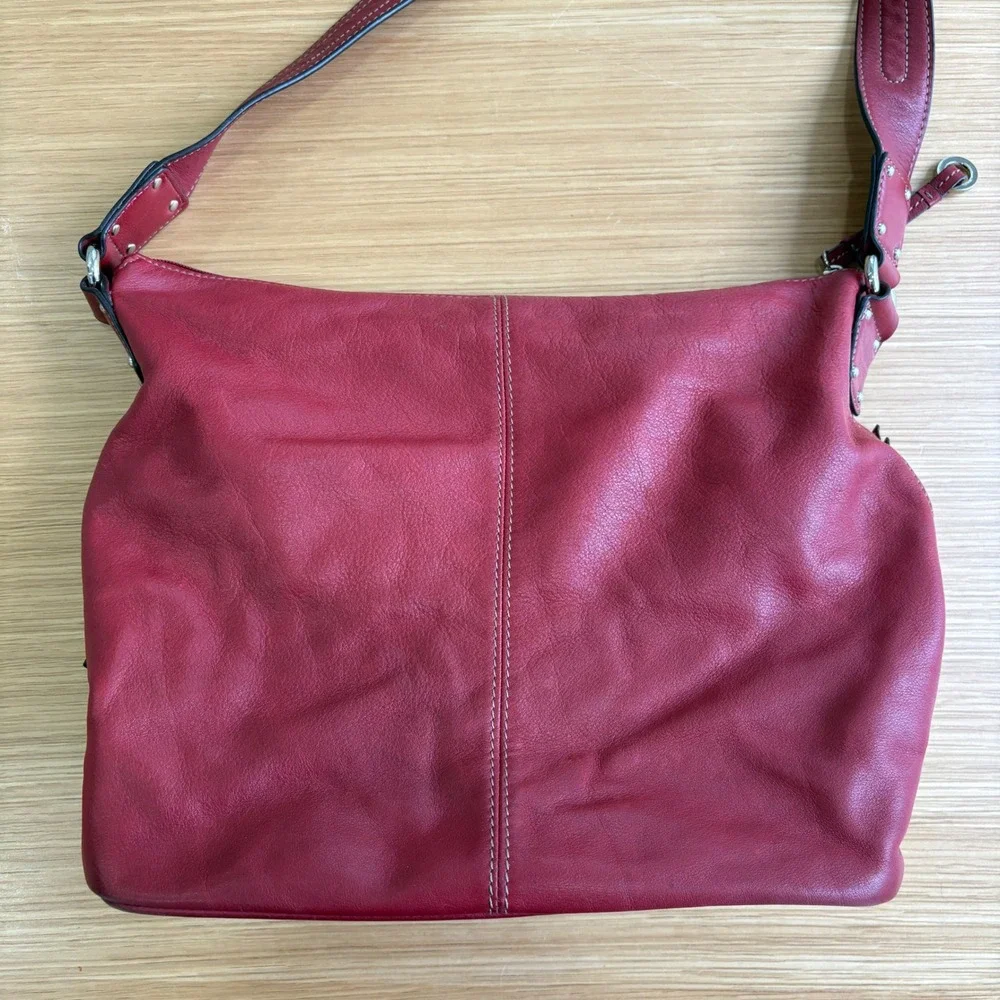 Tignanello Red Leather Shoulder Bag Multi Pocket Hobo Purse Women's 15x11